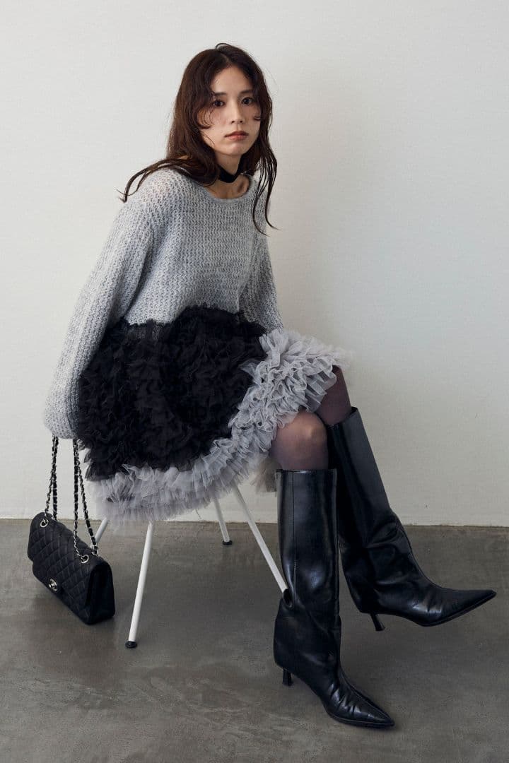 ❨新品❩ frene ホイップチュールドッキングニットワンピース