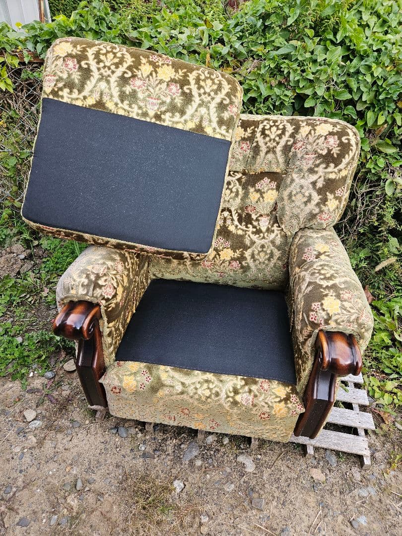 美品 ヴィンテージ 一人掛け ソファー ベロア生地 高級 金華山織 総柄