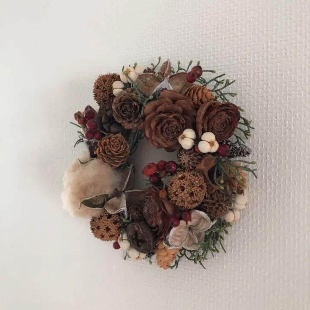 ♡ドライフラワー♡たっぷり木の実とコットンフラワーのミニリース♡の