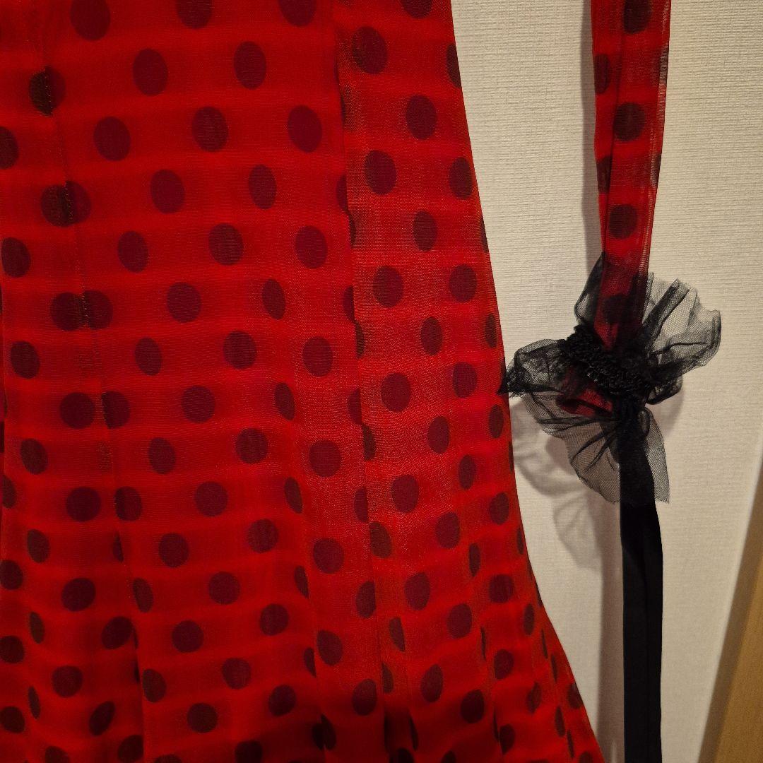 社交ダンス　スタンダードドレス　赤色水玉模様フレアスカートドレス　S～M