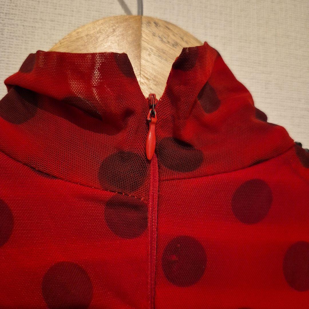 社交ダンス　スタンダードドレス　赤色水玉模様フレアスカートドレス　S～M