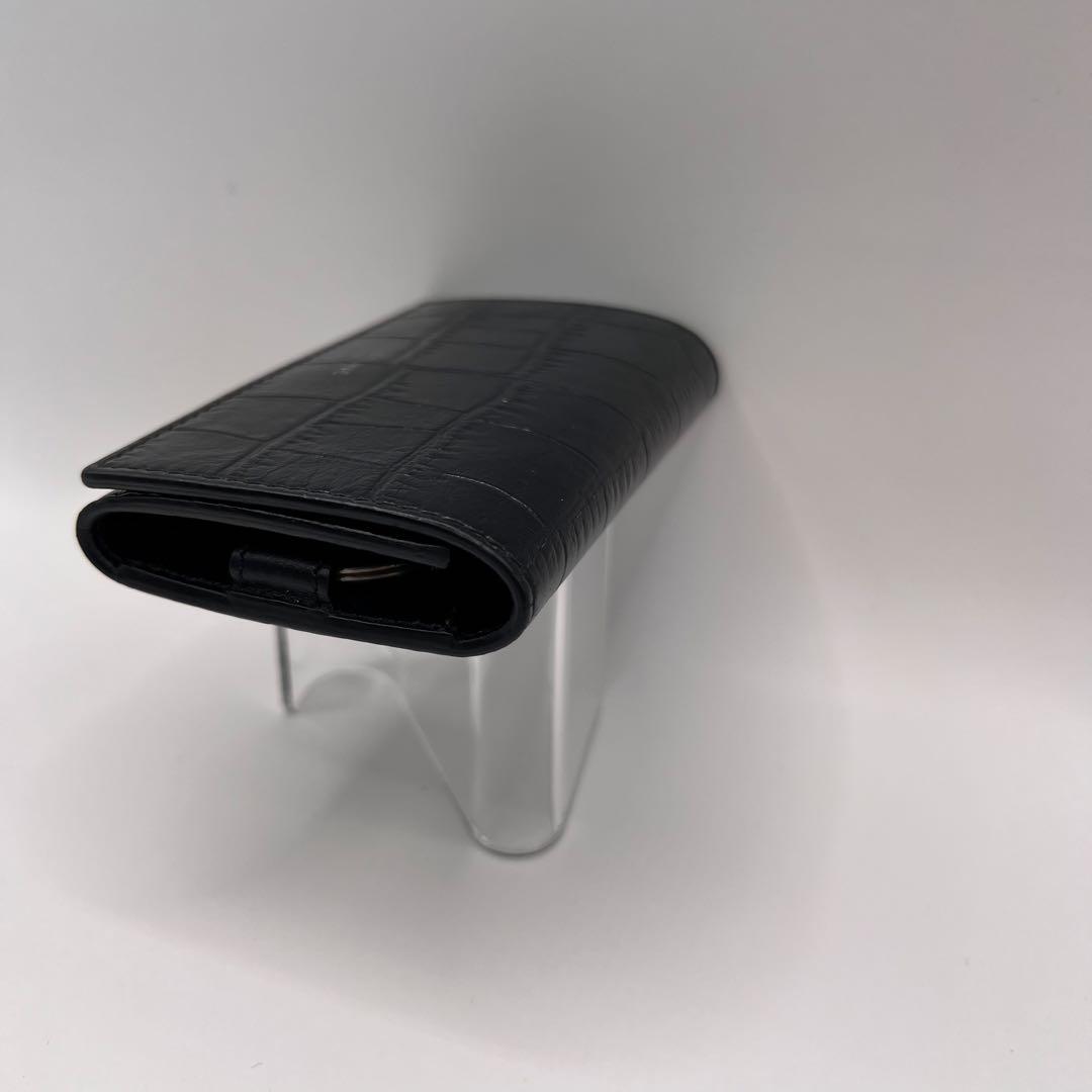 CELINE キーケース　クロコ　6連　ブラック　型押し　カーフスキン　黒色