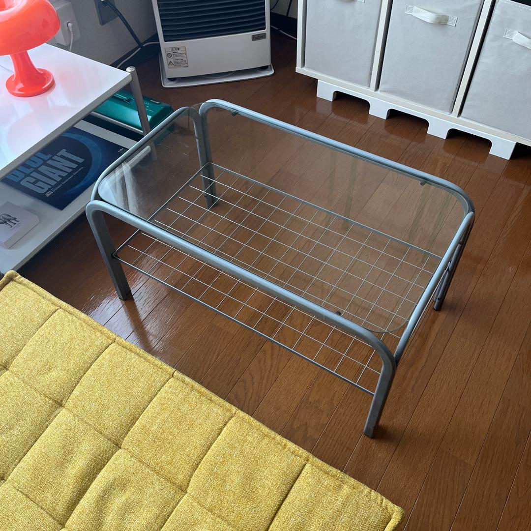 80年代ガラス天板テーブルグレーローテーブル昭和レトロ