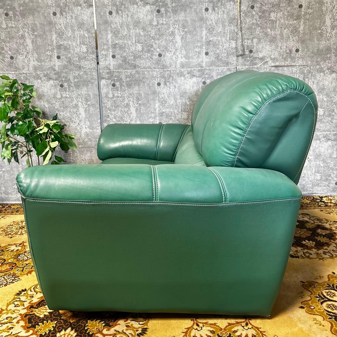 ask꧁革素材꧂2人掛けアームソファ1脚 グリーン レザー 合成皮革 応接
