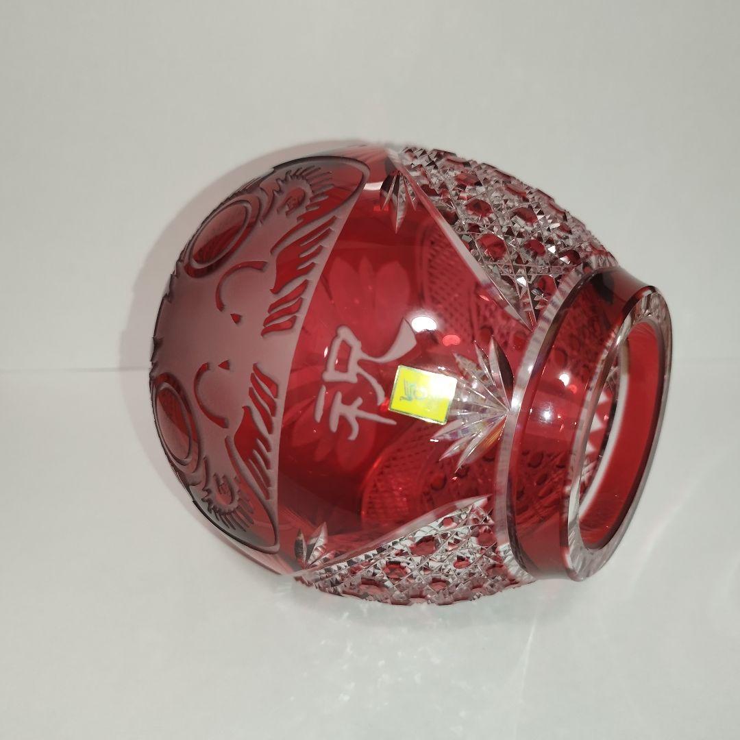 希少美品】カガミクリスタル 祝だるま(大) 金赤 江戸切子 達磨 ダルマ