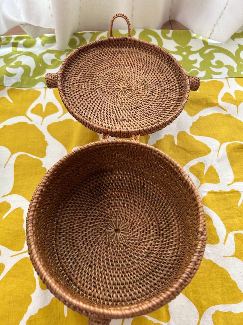 雑貨　アタ 編み2段ランチバスケット　2個セット裁縫道具　小物入れ バリ