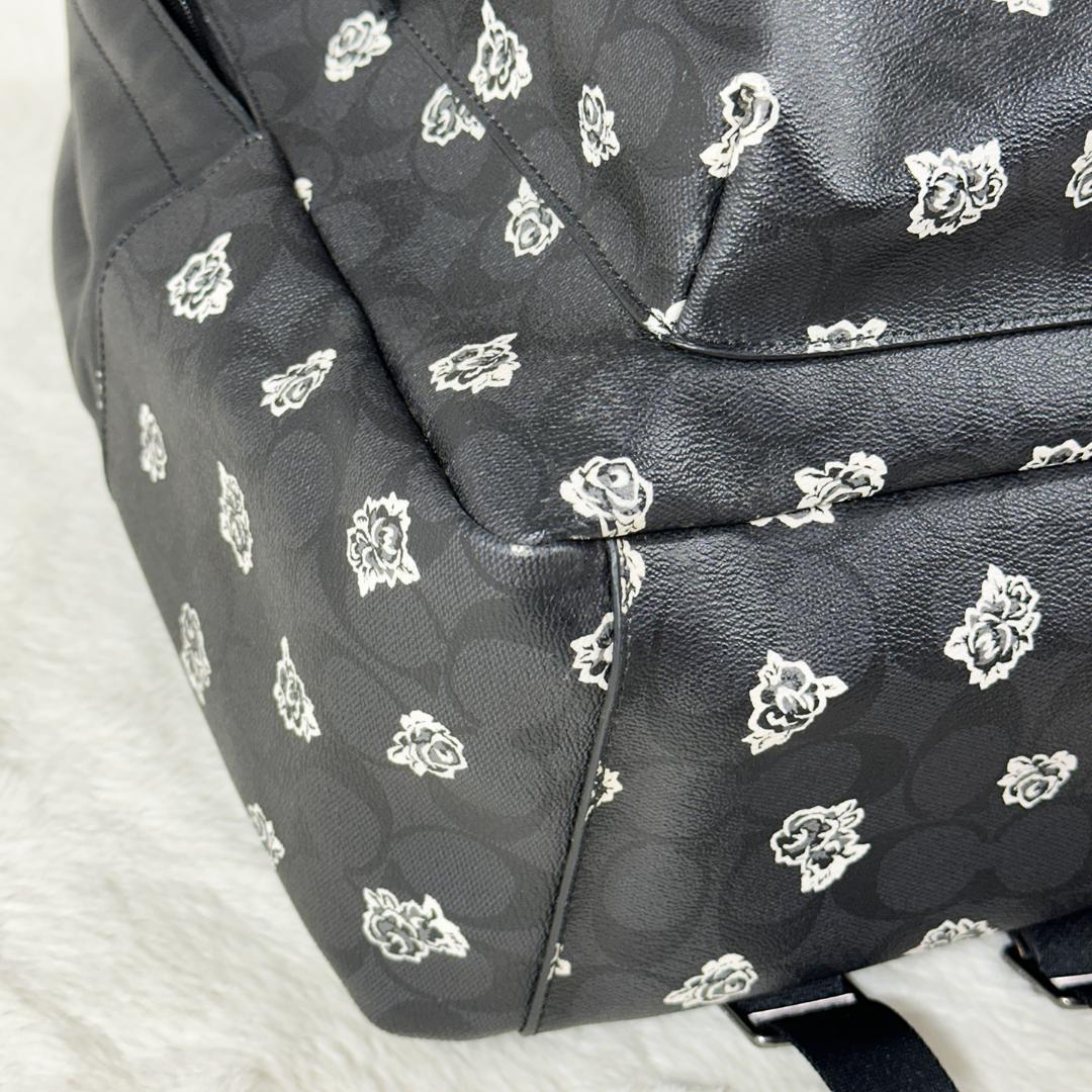 美品 COACH リュック F55970 レザー バラ柄 黒