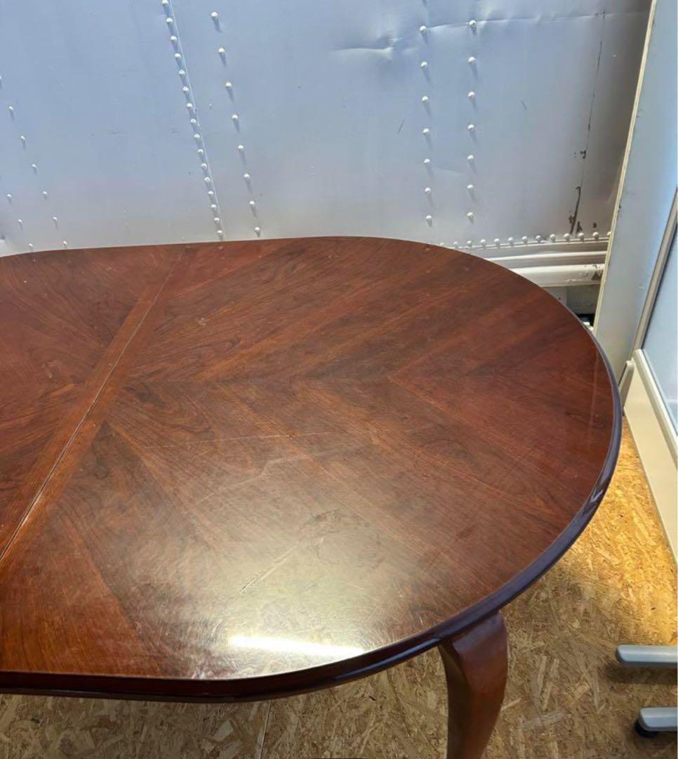 【値下げ】伸長式木製楕円形ダイニングテーブル　アンティーク
