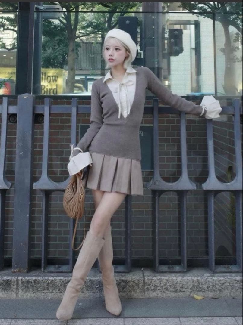 Darich シャツドッキングプリーツミニワンピース　FLサイズ