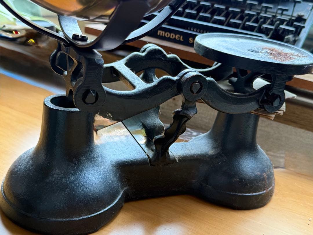 アンティークスケール 上皿天秤 天秤式はかりと重りセット 天秤計り アイアン銅