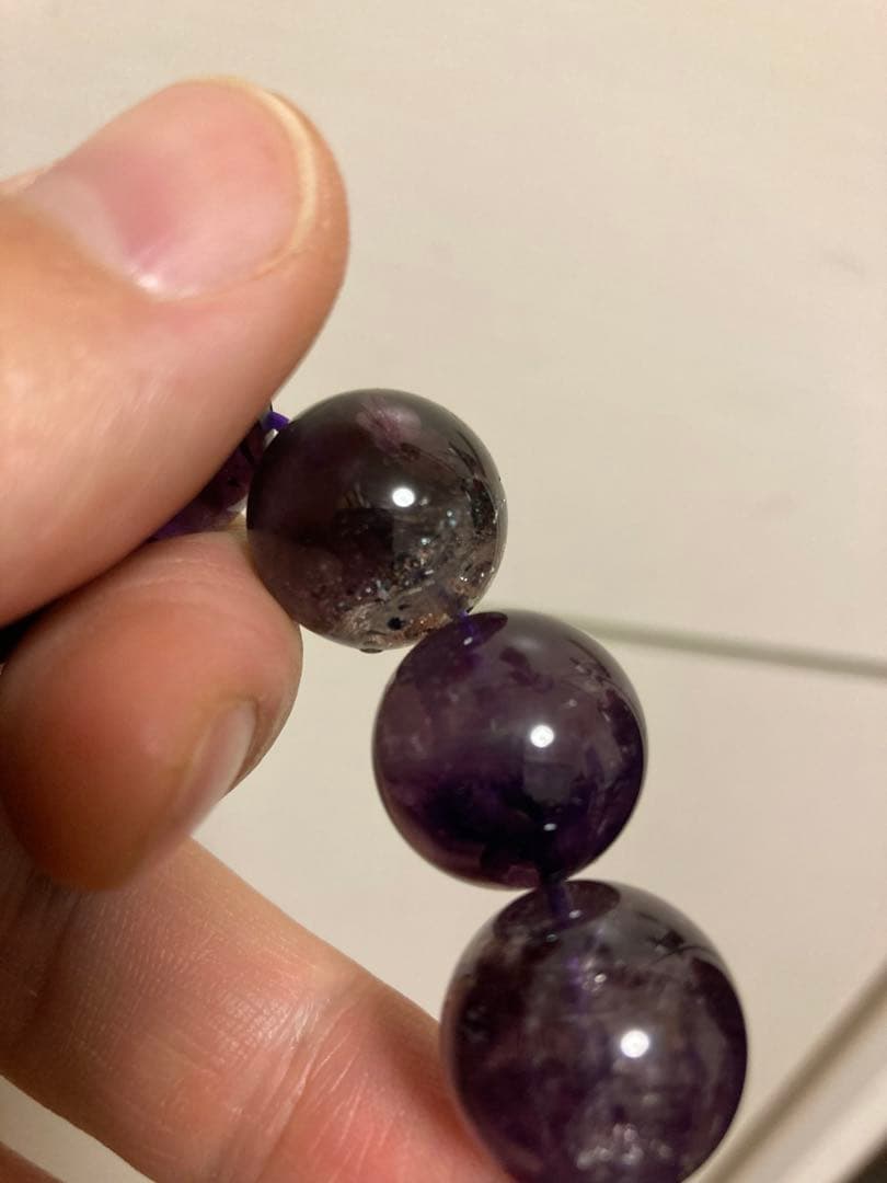 【希少】アメジストエレスチャル ブレスレット 約15〜16mm ミネラルショー