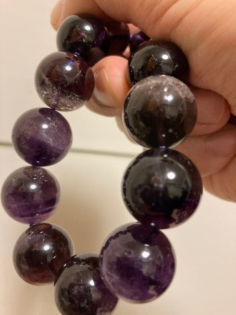 【希少】アメジストエレスチャル ブレスレット 約15〜16mm ミネラルショー