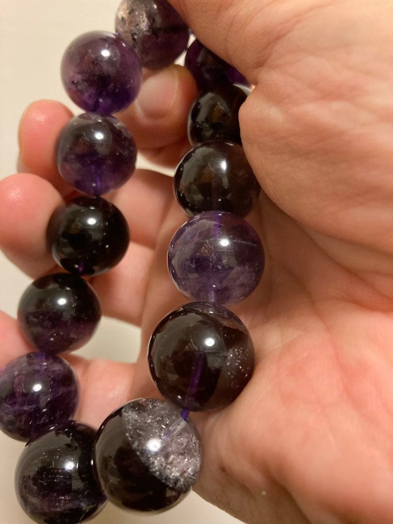 【希少】アメジストエレスチャル ブレスレット 約15〜16mm ミネラルショー