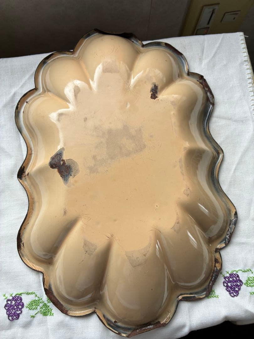 フランス アンティーク ホーロー トレイ プレート ポルカ ドット 水玉 レア