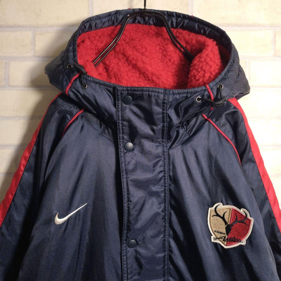 ナイキ☆鹿島アントラーズ 刺繍 ワッペン 裏ボア ベンチコート 紺 L