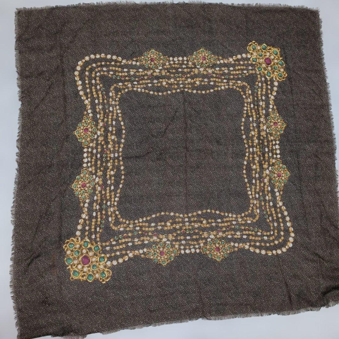 CHANELビーズ装飾ダークブラウンスカーフ