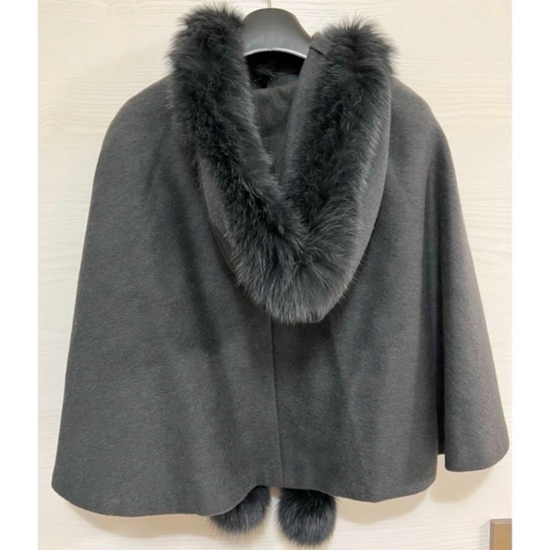新品 カシミアフォックスファートリミングポンチョ