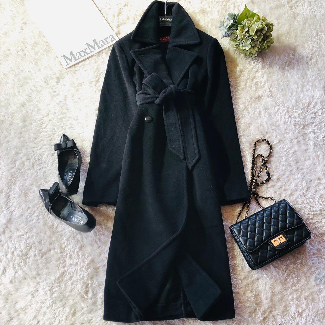 希少42✨美品 マックスマーラ ベルテッドコート アンゴラ 女優襟