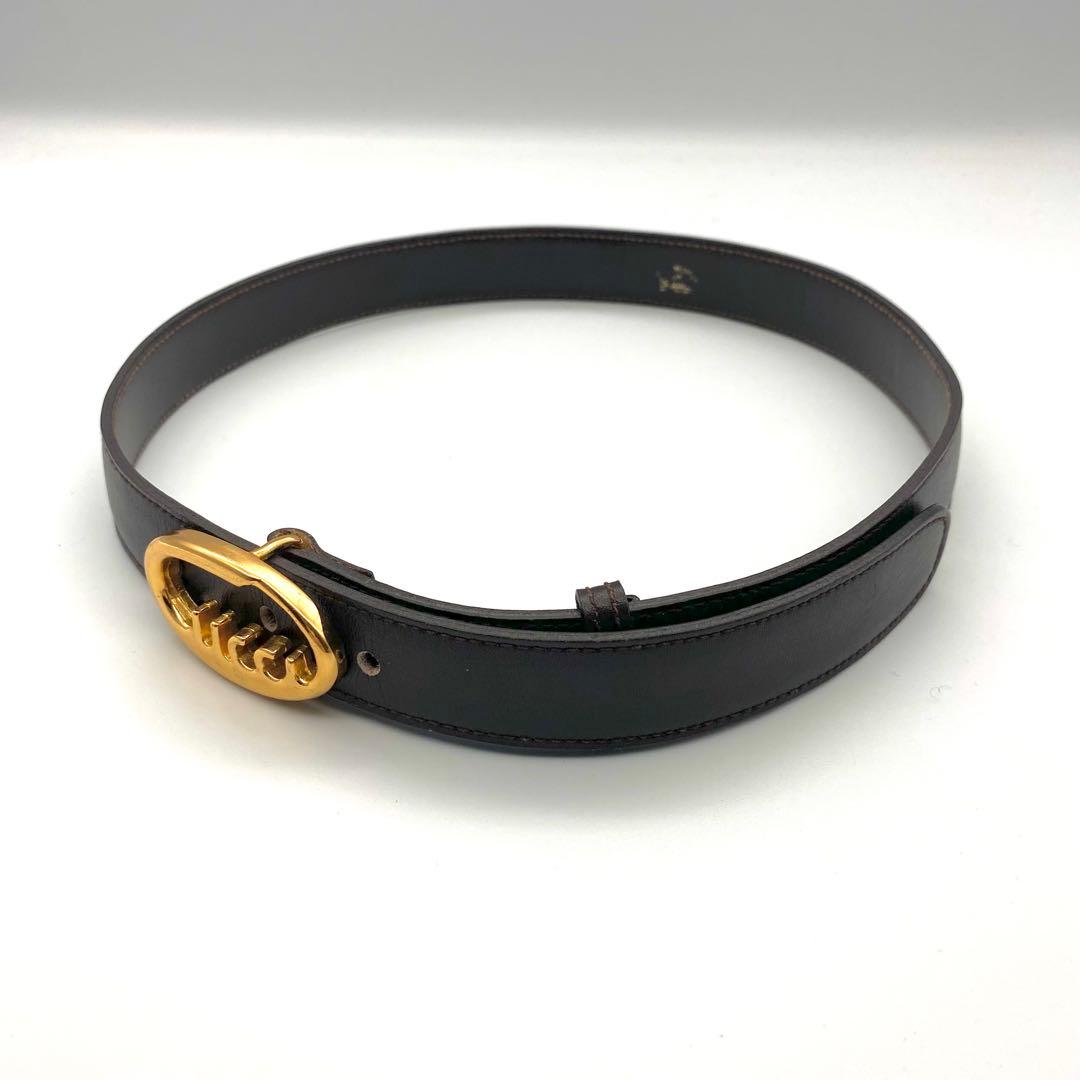 【希少】OLD GUCCI グッチ ヴィンテージ ロゴ ベルト 筆記体 ブラウン