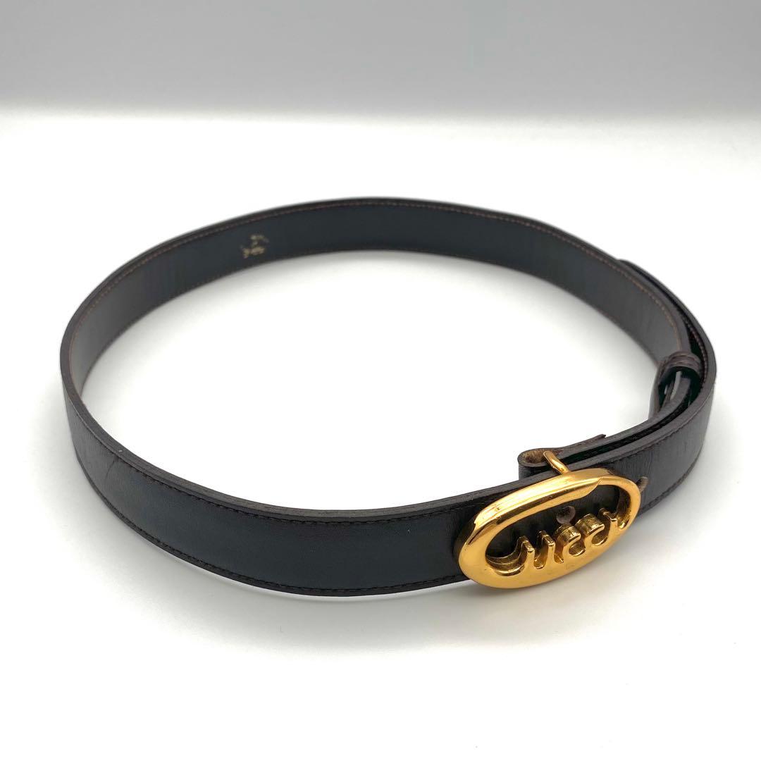 【希少】OLD GUCCI グッチ ヴィンテージ ロゴ ベルト 筆記体 ブラウン