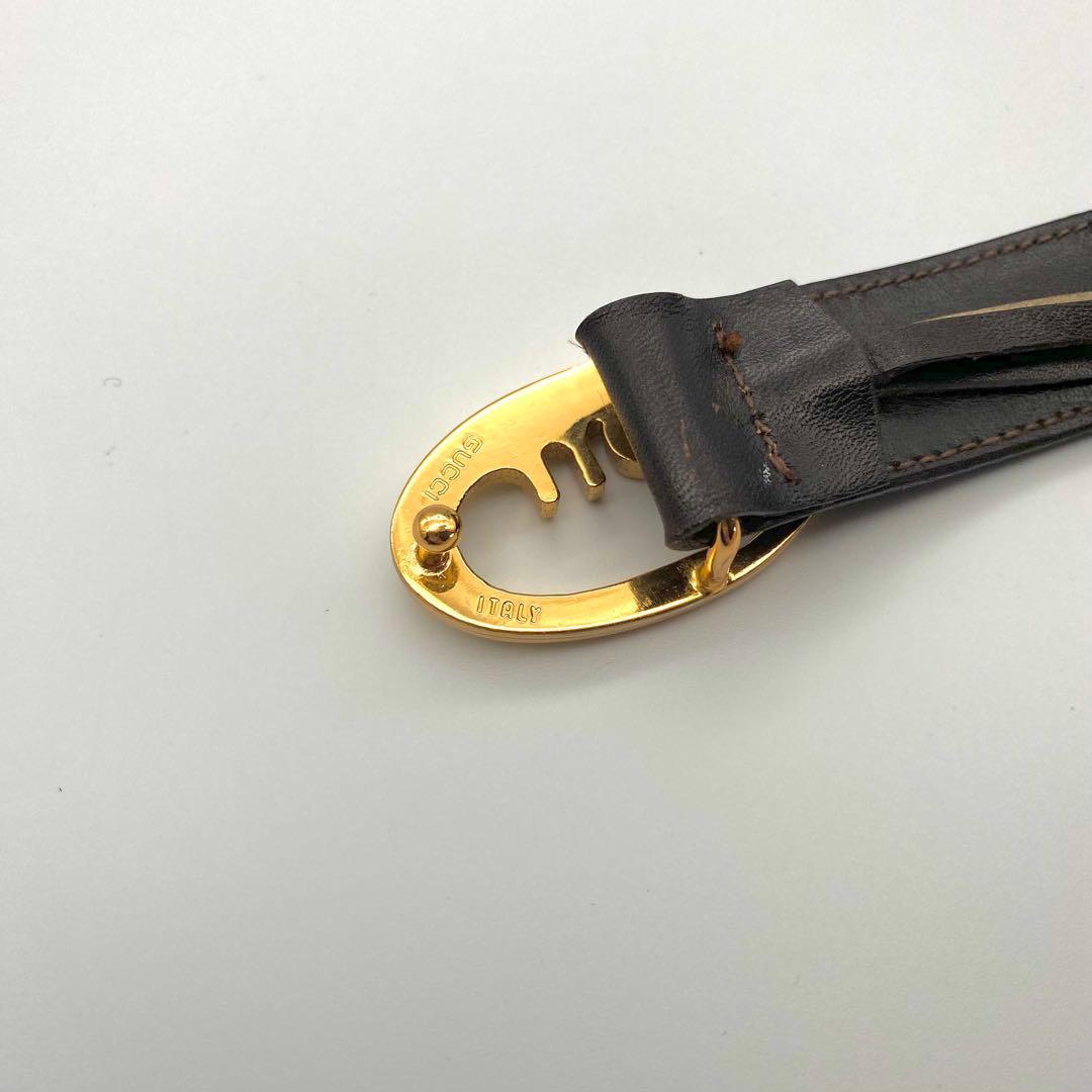 【希少】OLD GUCCI グッチ ヴィンテージ ロゴ ベルト 筆記体 ブラウン