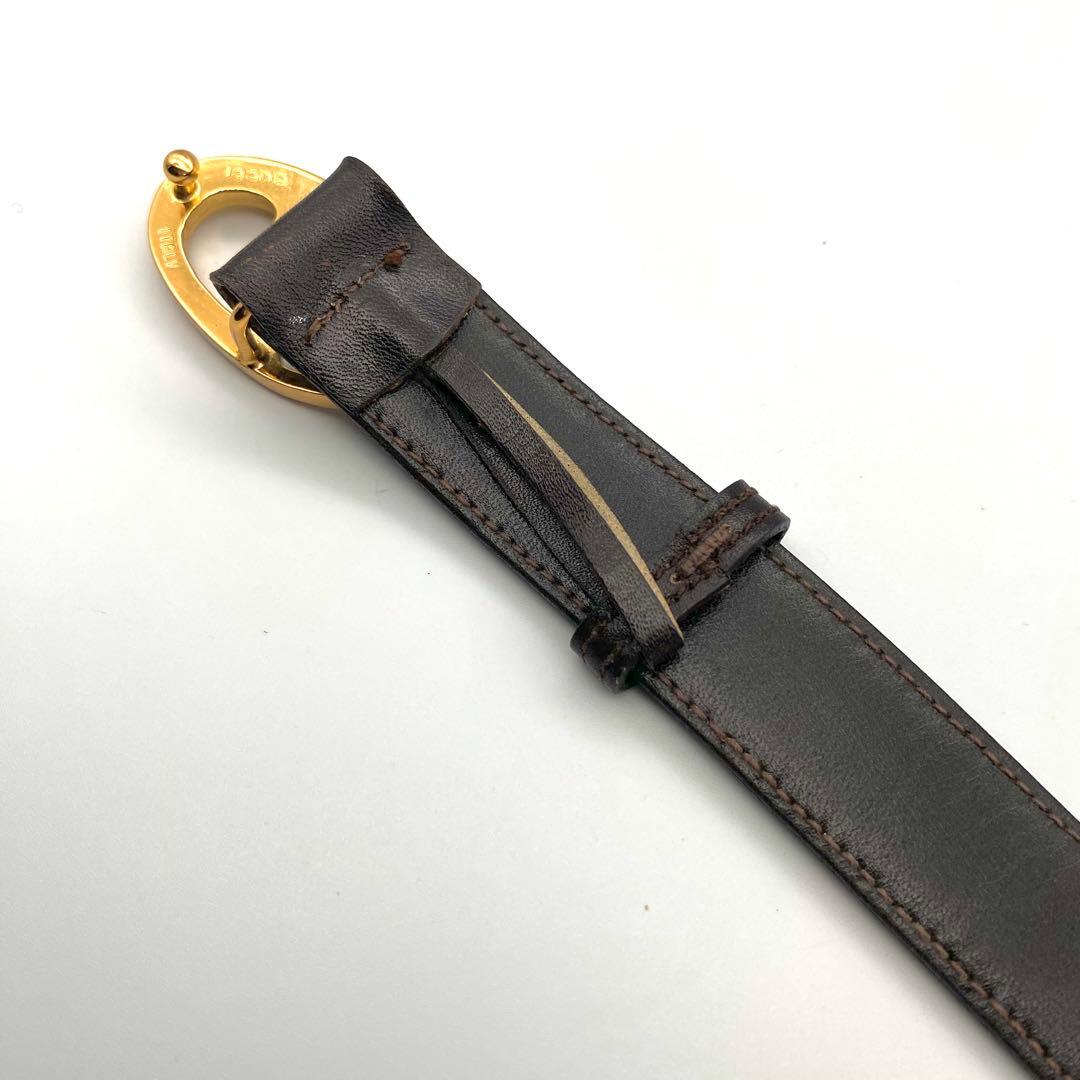 【希少】OLD GUCCI グッチ ヴィンテージ ロゴ ベルト 筆記体 ブラウン