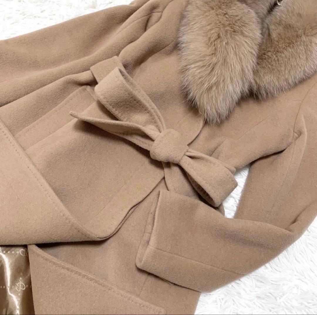 美品 PINKY&DIANNE ロングコート アン ゴラ フォックスファーM