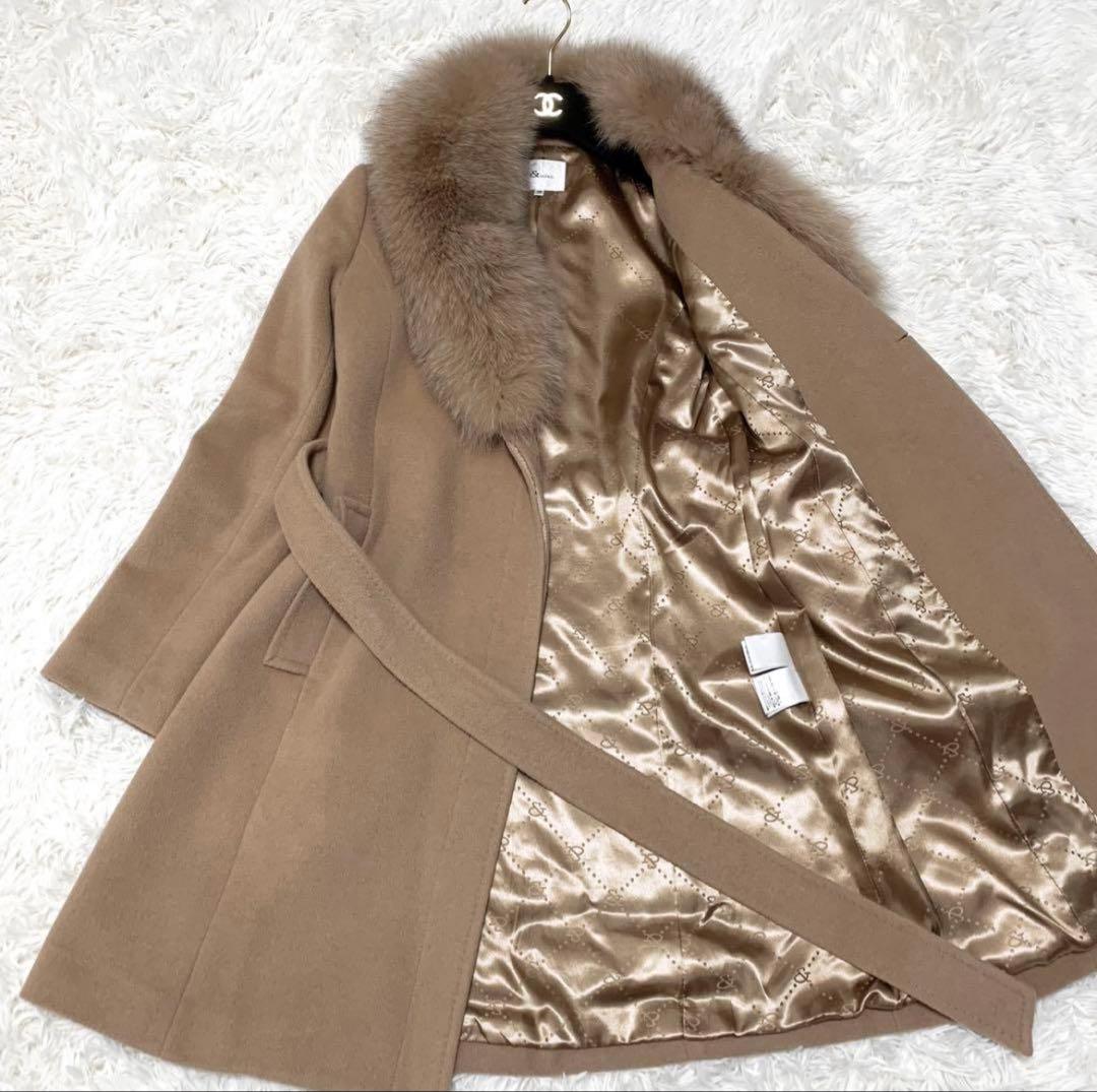 美品 PINKY&DIANNE ロングコート アン ゴラ フォックスファーM