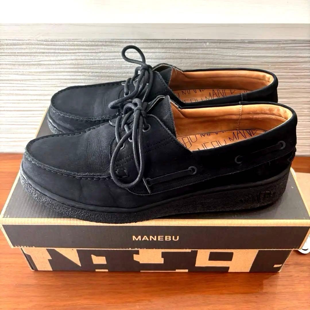 【美品】MANEBU マネブ　黒 レザー モカシンスタイル 27.5㎝
