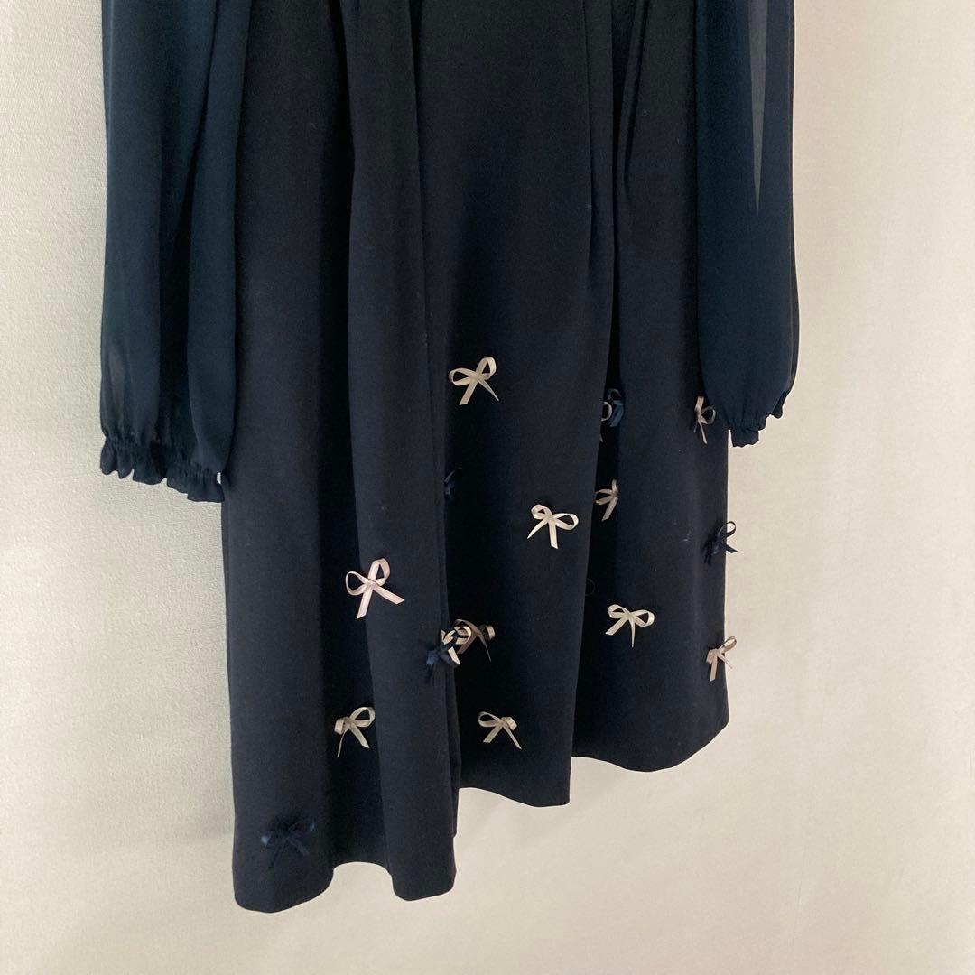 【美品】TOCCA　ネイビー リボンフォーマルワンピース 160