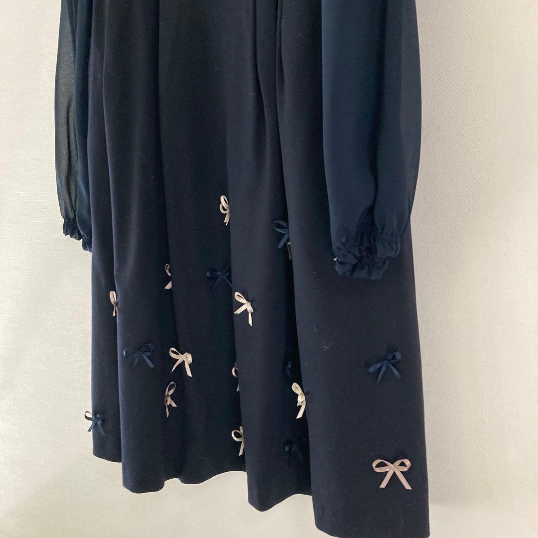 【美品】TOCCA　ネイビー リボンフォーマルワンピース 160