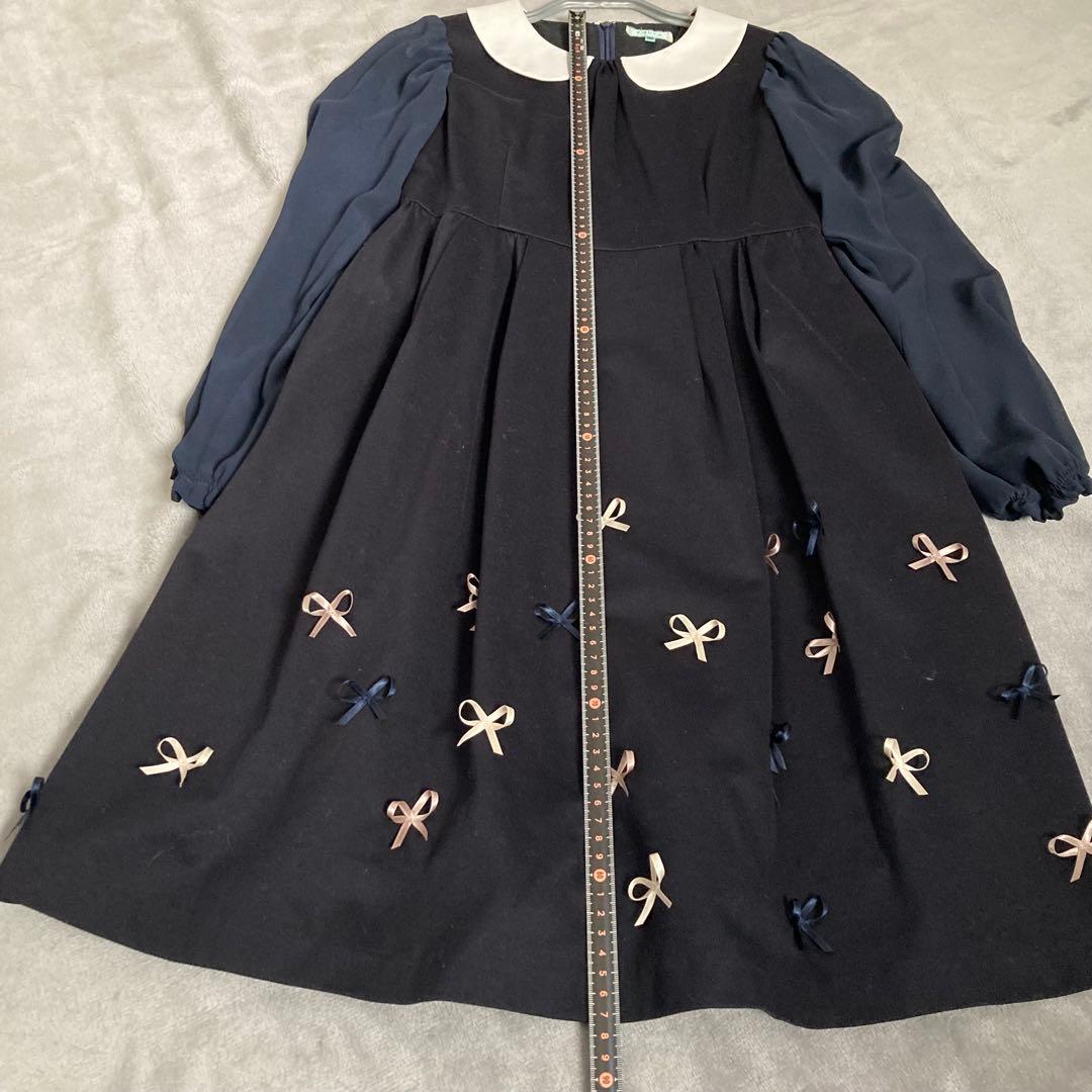 【美品】TOCCA　ネイビー リボンフォーマルワンピース 160