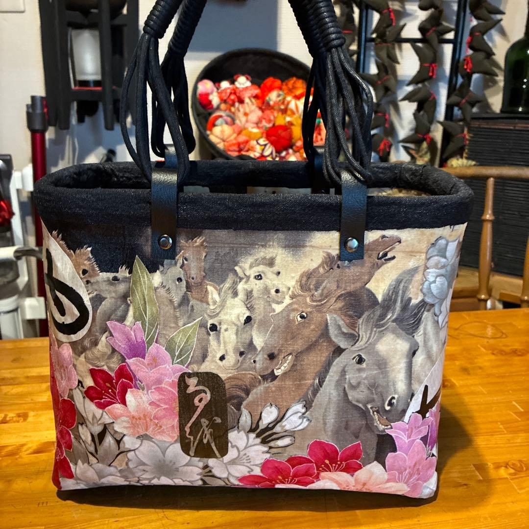 和装用バッグ 花柄 馬の絵柄 中型