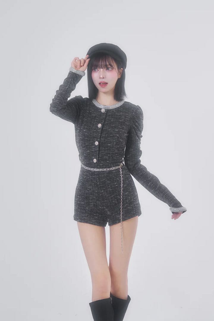 BELEARMIMI ベリアミミ デザインチェーンツイードコンビネゾン