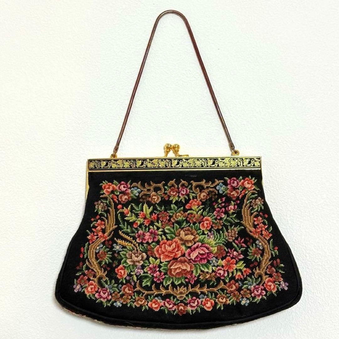 プチポワン ミニハンドバッグ パーティーバッグ 刺繍 アンティーク 花