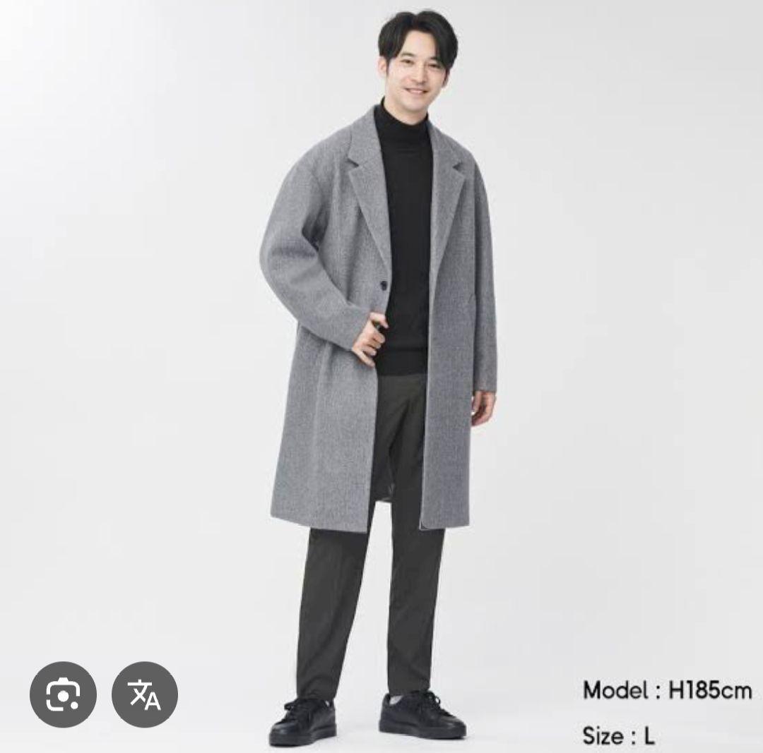 GU チェスターコート メンズ グレー Lサイズ ウール混紡 - メルカリ