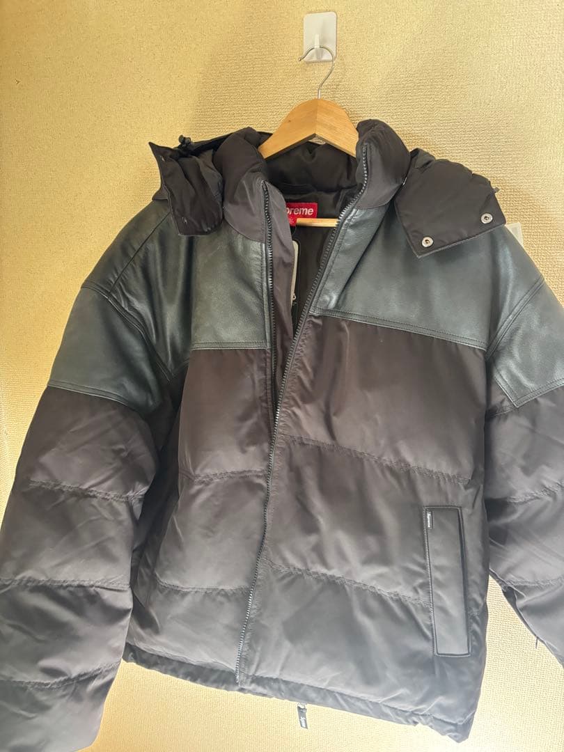 Supreme Leather Yoke Puffer Jacket L 黒 - メルカリ