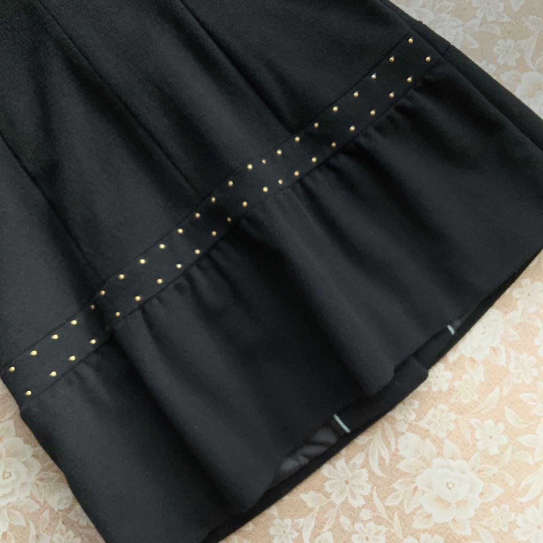 美品　TOCCA トッカ　ウール　スタッズ装飾　ステンカラーロングコート0黒