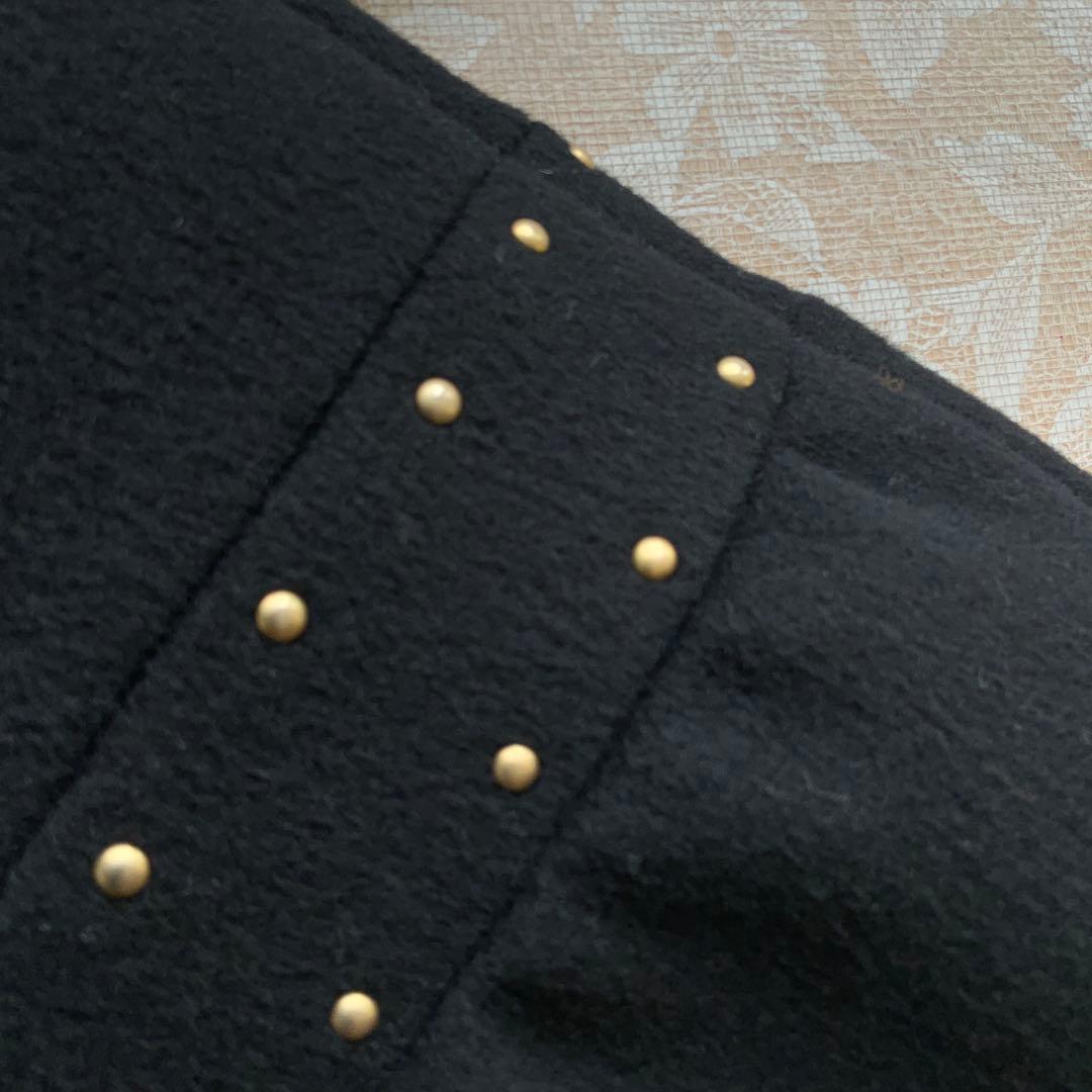 美品　TOCCA トッカ　ウール　スタッズ装飾　ステンカラーロングコート0黒