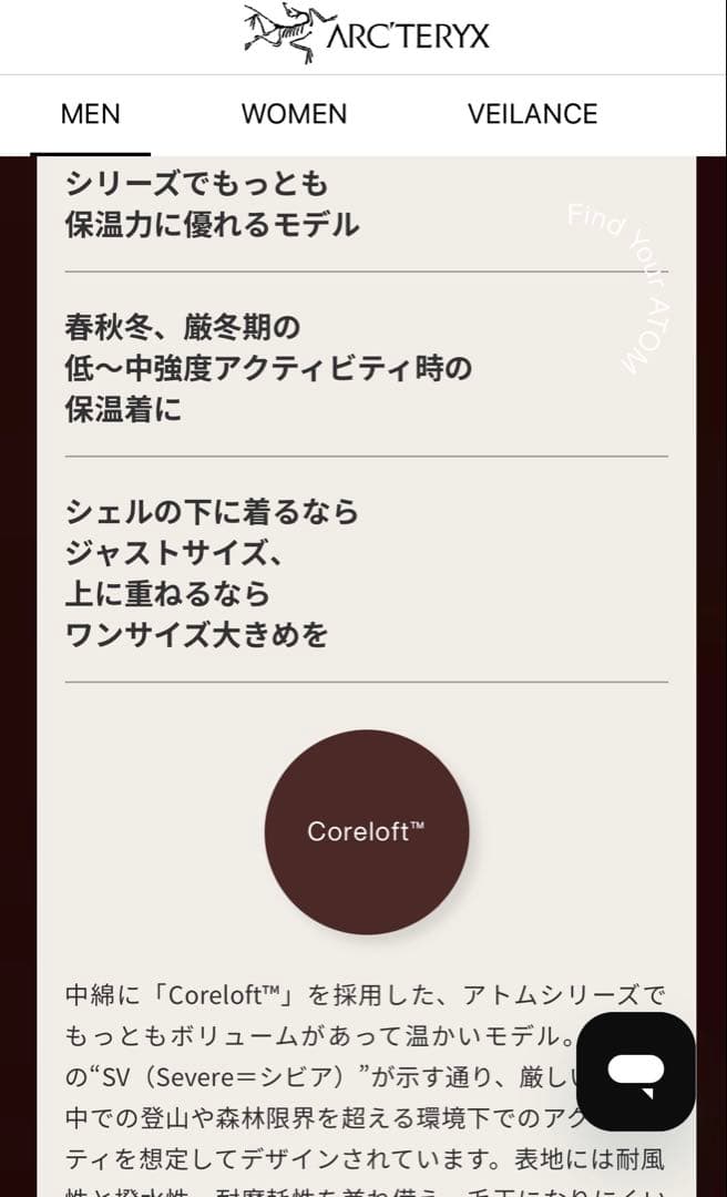 アークテリクスアトムAR ヘビーウェイトM 現定価59400