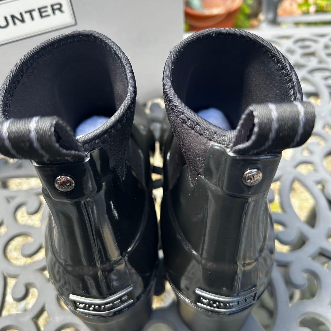 HUNTER リファインドミッドヒールグロス ブラック 25㎝ エナメル UK6