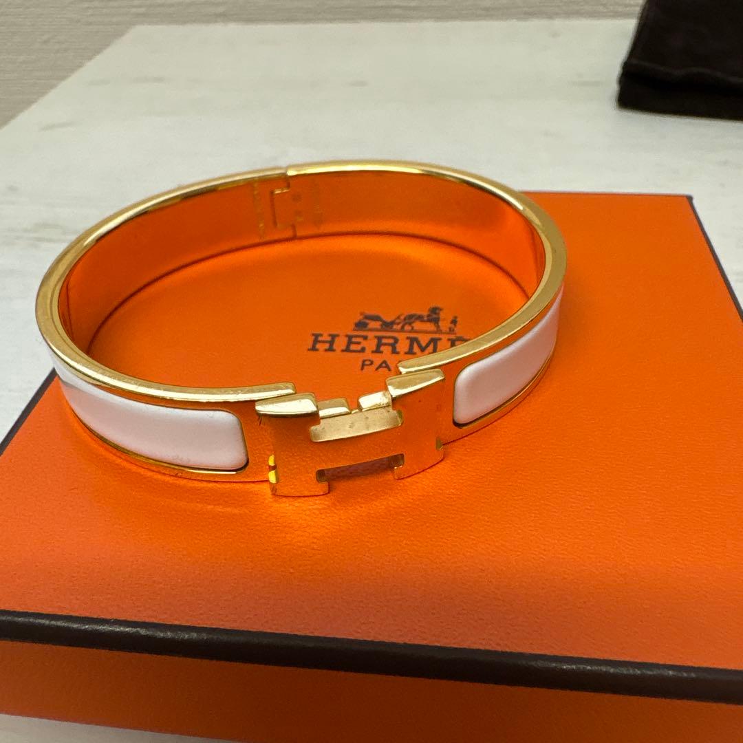 HERMES エナメルバングル クリックh ゴールド/ホワイト