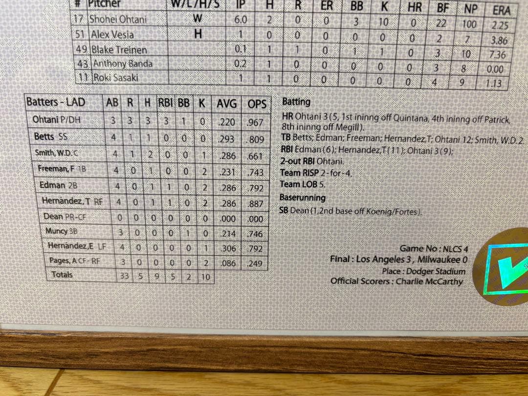 一点限定レア！⭐️正月値下⭐️大谷翔平 ３ＨＲ＆１０Ｋ伝説の試合スコアシート＆タオル