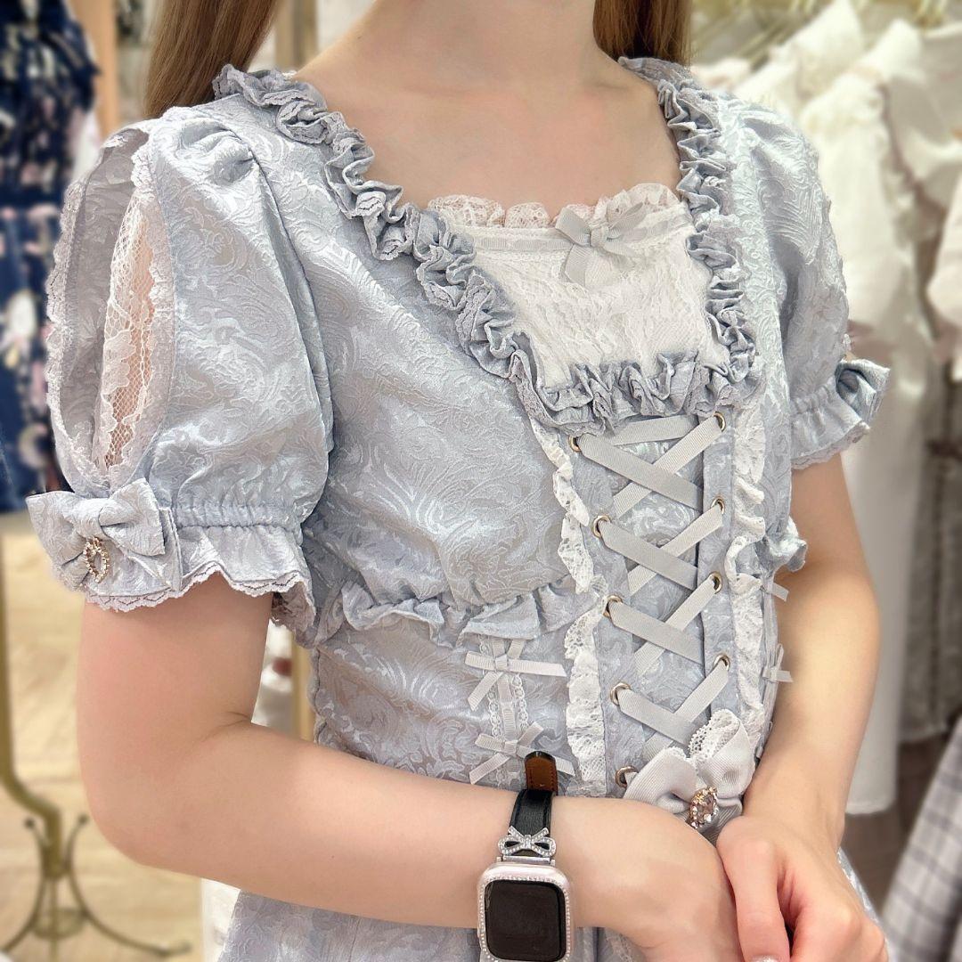 LIZLISA ジャガードフリルセットアップブルー