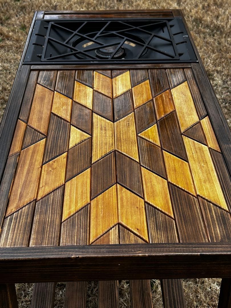 フラットバーナー　テーブル　オルテガ（ウォルナット×ラスティックパイン）