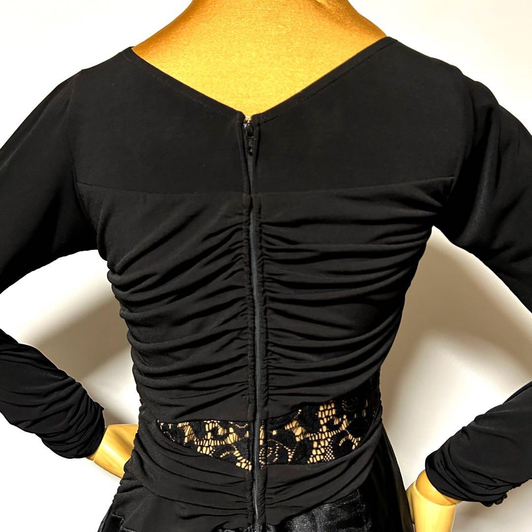 社交ダンス★スタンダードドレス★ブラック&ストレッチレース★サイズL★新品未使用