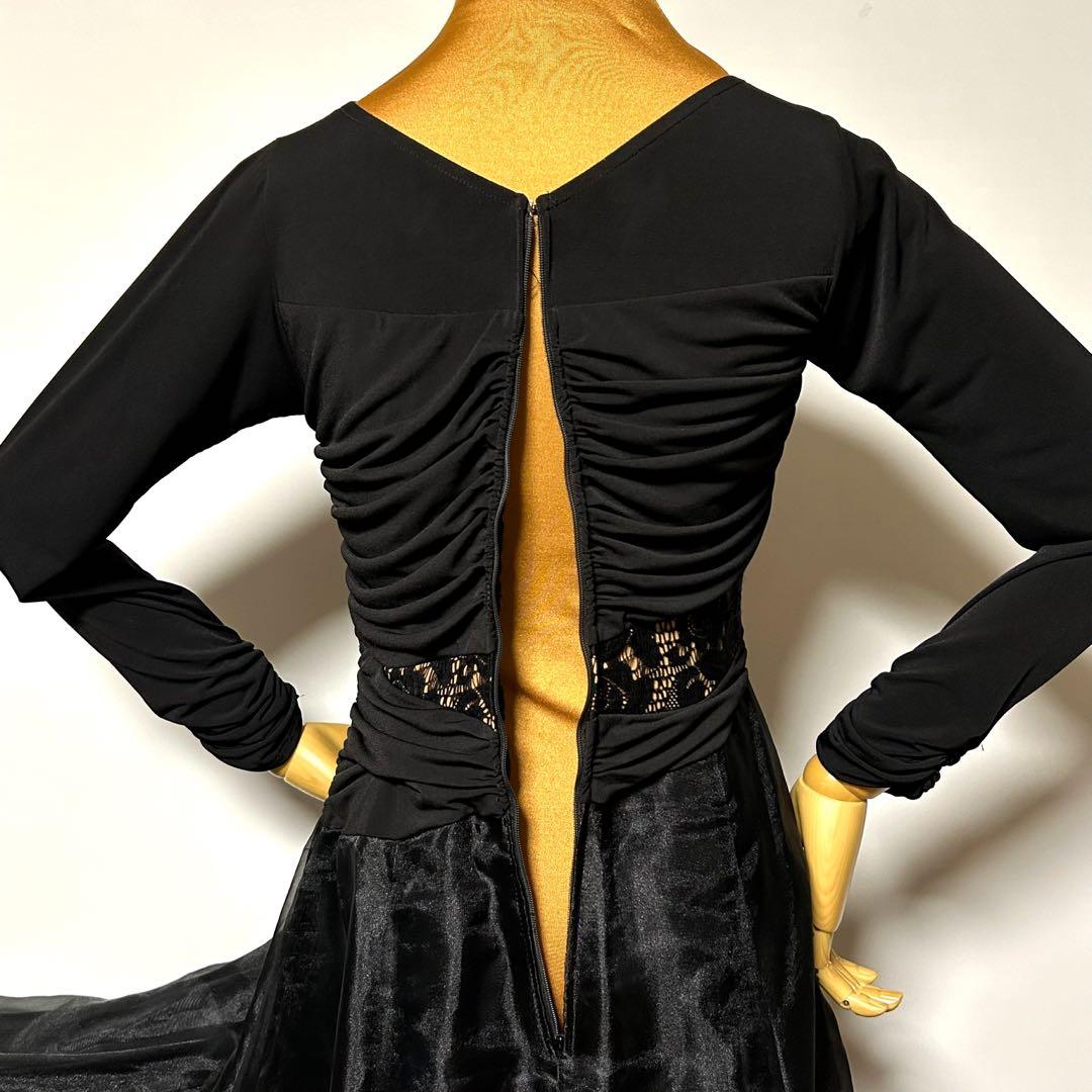 社交ダンス★スタンダードドレス★ブラック&ストレッチレース★サイズL★新品未使用