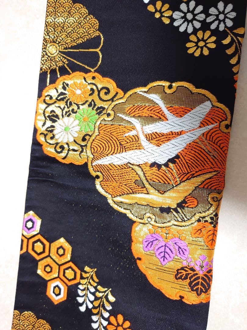 七五三 ジュニア帯 作り帯 正絹 一点物 鶴柄