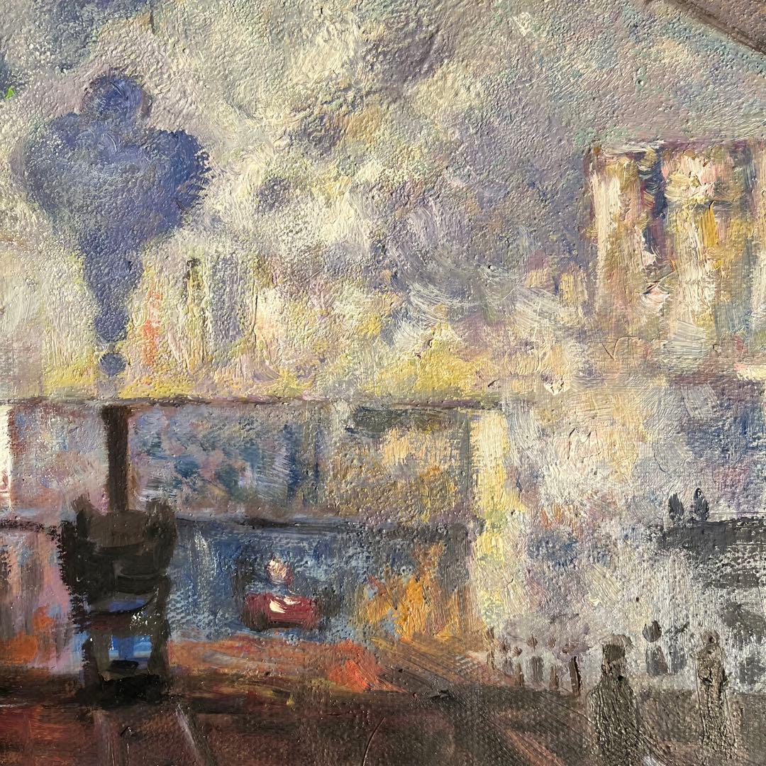 ★秀作★ 手書き油絵 クロード・モネ サン・ラザール駅 額付 絵画 油彩画