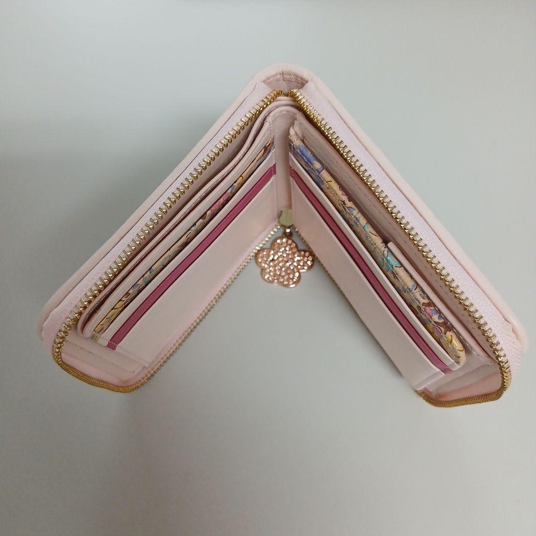 ツモリチサト　エポネコメッシュ ラウンドファスナー2つ折り財布　ピンク